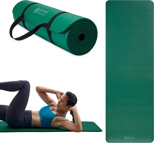 Miniatura 2 de Gaiam Essentials - Alfombrilla de yoga y pilates, fitness y ejercicio de 2/5 pulgadas de grosor (0.394 in) con correa de transporte fácil de Verde