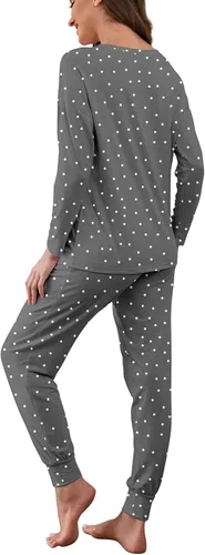 Miniatura 2 de DUSDIMON Conjunto de pijama de manga larga para mujer, conjunto de dos piezas con bolsillos, ajuste holgado