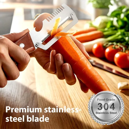 Miniatura 8 de Pelador de verduras multifuncional, cortador de verduras de acero inoxidable ultra afilado 3 en 1, triturador de frutas y abridor de botellas