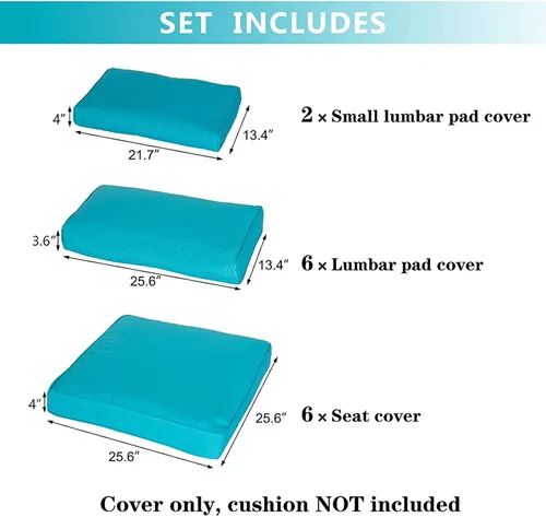 Miniatura 5 de KINTNESS Fundas de cojín de repuesto para sofá modular de ratán de 7 piezas, 14 fundas impermeables para cojines de patio con cremallera (azul)
