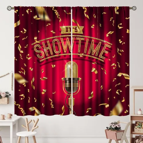 Miniatura 21 de Cortinas de notas musicales, rústicas, mágicas, notas musicales, arte retro, piano y violín, cortina con bolsillo para barra para dormitorio, sala