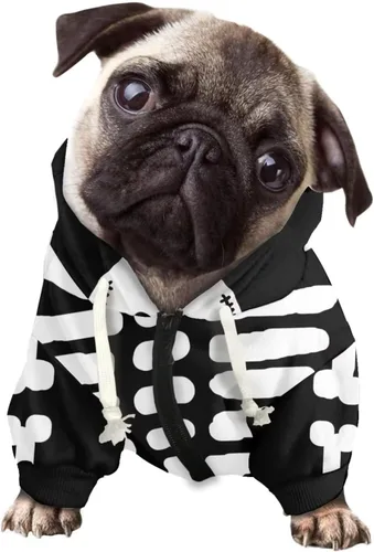 Miniatura 2 de Howilath Disfraz de Halloween de hueso de perro, sudadera con capucha de esqueleto para perro, ropa para mascotas, ropa con cremallera de calavera