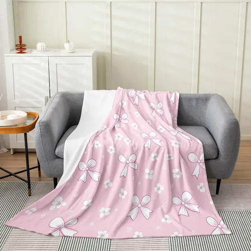 Miniatura 29 de Erosebridal Manta de franela con nudo de lazo para niñas, 40 x 50 pulgadas, diseño de rayas de diamante, para sofá cama y cama de vellón para niños