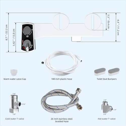 Miniatura 6 de Hibbent Accesorio de bidé para inodoro, rociador de agua caliente y fría, boquilla doble no eléctrica para lavado frontal y trasero, control