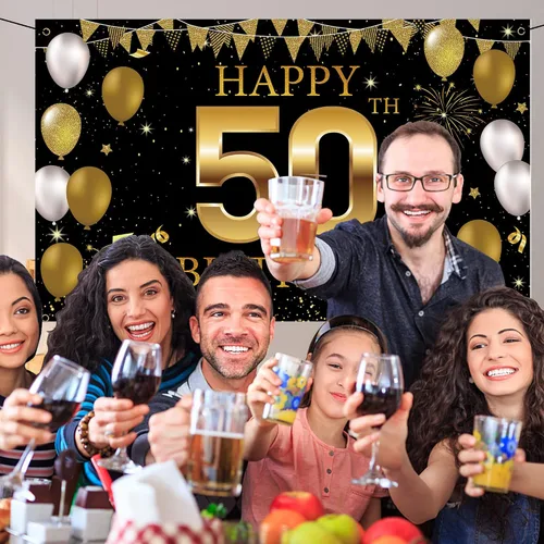 Miniatura 3 de Cartel de fondo para decoración de cumpleaños número 50, decoraciones de feliz cumpleaños 50 para hombres y mujeres, fiesta de cumpleaños de 50