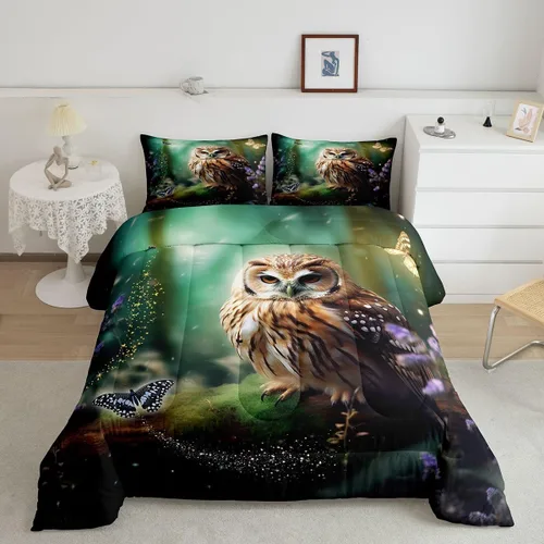 Miniatura 25 de Erosebridal Juego de edredón tamaño individual de animales del bosque, juego de ropa de cama de oso marrón para niños y niñas, edredón de plumón