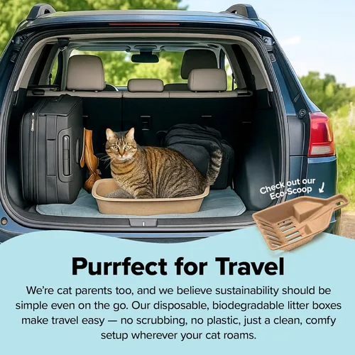 Miniatura 6 de Kitty Sift Caja de arena desechable para gatos, grande, 6 unidades, duradera y portátil para viajes y hogar, caja de arena desechable ecológica que