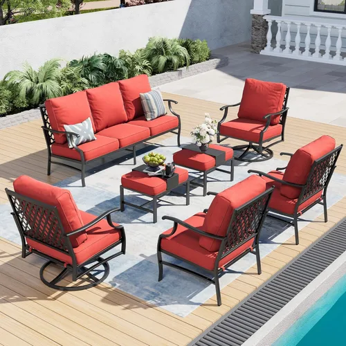 Miniatura 22 de SUNSHINE VALLEY Juego de muebles de patio al aire libre de 7 piezas, moderno juego de conversación de patio exterior con cojín extra grueso de 5.75