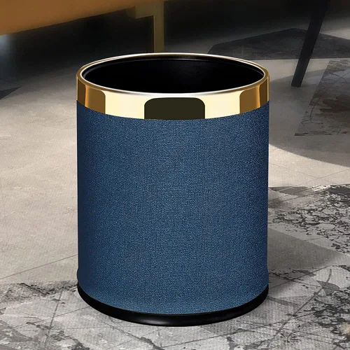Miniatura 3 de Cubo de basura de metal de lujo de 10 L, parte superior abierta, doble capa, con cubierta de piel sintética, cesta de basura para cocina, baño
