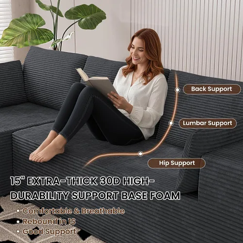 Miniatura 4 de Sofás seccionales sin hueso de 106 pulgadas para sala de estar, sofá modular en forma de U con asiento profundo, otomana extraíble, sofá de 4 plazas