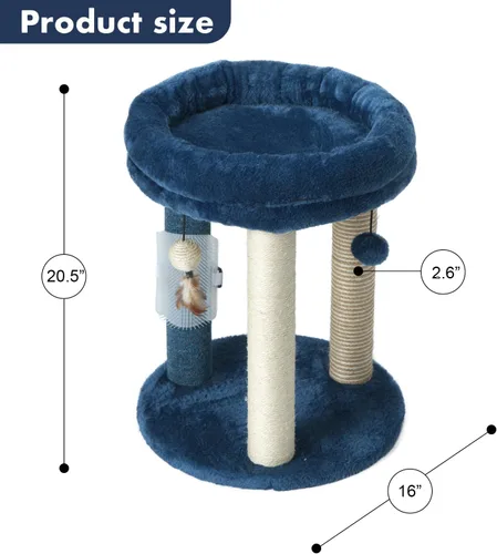 Miniatura 4 de MECOOL Árbol Rascador para Gatos con Torre y Cama Suave. Alfombra de Sisal de Calidad Natural y Postes de Yute con Tres Juguetes de Bola Colgante
