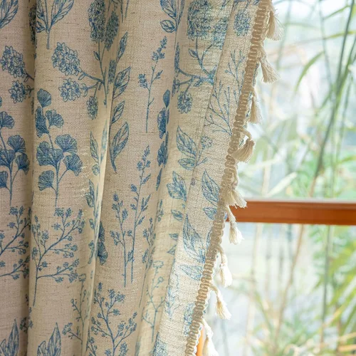 Miniatura 36 de ENJOYBRIDAL - Cortinas azules florales de 63 pulgadas, juego de 2 paneles, cortinas semi transparentes, cortinas cortas para sala de estar, bolsillo