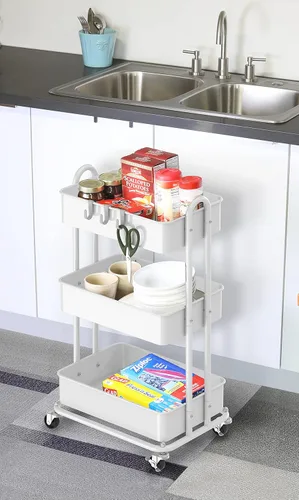 Miniatura 5 de Simple Houseware Carro de metal resistente de 3 niveles, multiusos, color Blanco