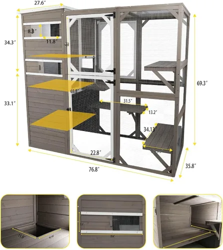 Miniatura 5 de Gowoodhut Catio grandes recintos para exteriores – Casa de madera para gatos resistente a la intemperie con múltiples plataformas y techo resistente
