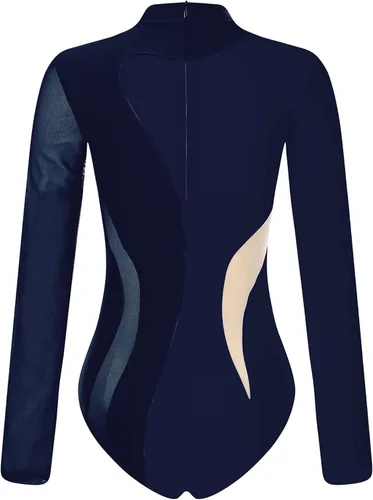 Miniatura 39 de iiniim Leotardo de malla para mujer, con diamantes de imitación, de malla, de manga larga, leotardos de gimnasia