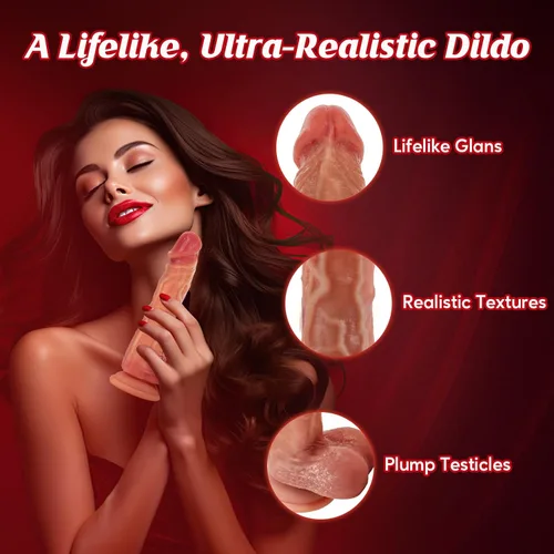 Miniatura 3 de LUKIKI Consolador sexual de 8.5 pulgadas, consolador de silicona realista con 10 modos de empuje y vibración, pene realista para liberación intensa
