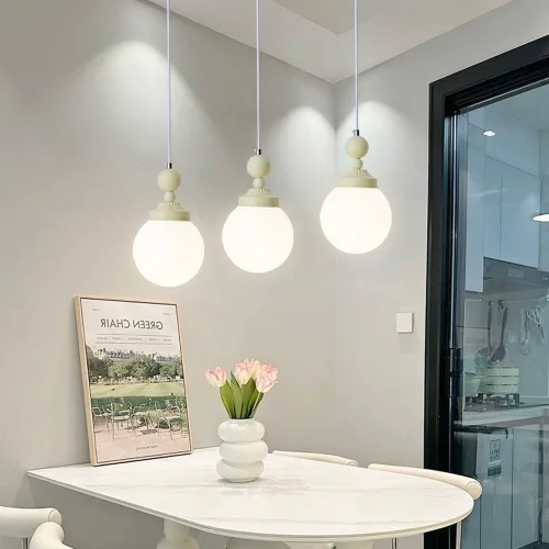 Miniatura 3 de Lámpara colgante de cristal con forma de globo crema, iluminación moderna para isla de cocina, 1 luz, mini lámpara colgante E27/E26, enchufe