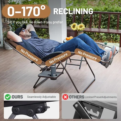 Miniatura 5 de TIMBER RIDGE Silla de gravedad cero de gran tamaño, 33 pulgadas de ancho, silla reclinable XXL de gravedad cero con mesa lateral, silla de descanso