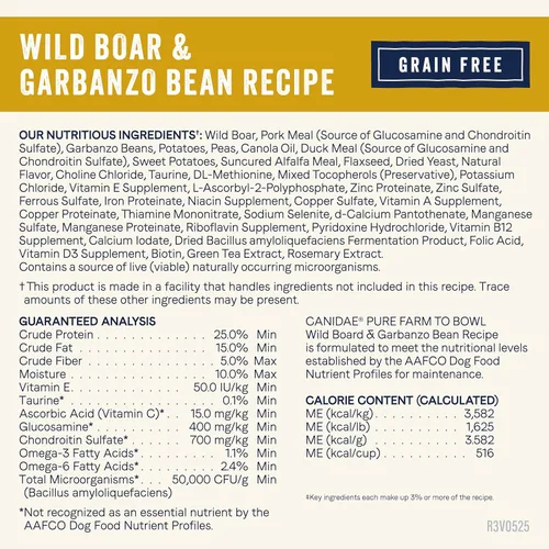 Miniatura 9 de Canidae Pure De la granja al tazón, Jabalí salvaje y garbanzo, comida seca sin granos para perros, Adulto, 10kg