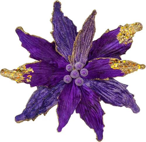 Miniatura 15 de Briful Flores de Pascua con Purpurina Navideñas de Cabezas Grandes de 12 Pulgadas Adornos para Árbol de Navidad Juego de 4 Flores Artificiales