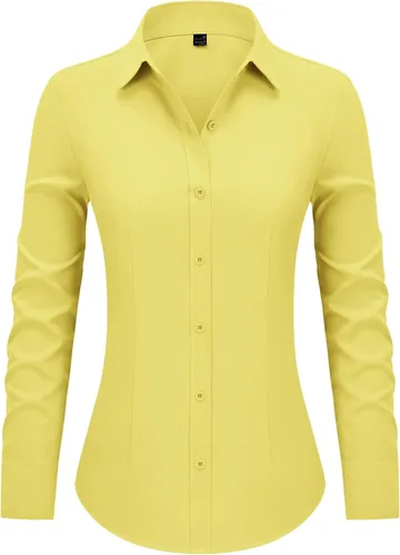 Miniatura 11 de Camisas con botones para mujer ajustadas, camisa de vestir de manga larga, blusa con cuello, camisa de trabajo, para negocios, para oficina, atuendo