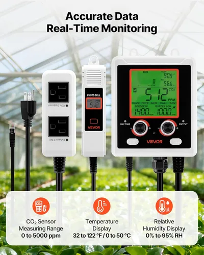 Miniatura 2 de VEVOR Detector de dióxido de carbono, monitor de CO2 de doble salida, función de detección de día y noche, detector de CO2 de refugio constante