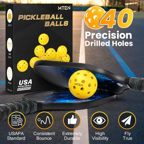 Miniatura 3 de MTEN Pelotas de pickleball para exteriores, aprobadas por USAPA, paquete de 12 bolas de pickleball de 40 agujeros para exteriores, alto rebote