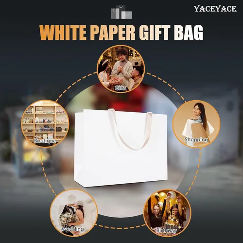 Miniatura 7 de Bolsas de papel kraft blancas extra grandes, bolsas de papel resistentes a granel, 10 unidades, 16 x 6 x 12 pulgadas Blanco
