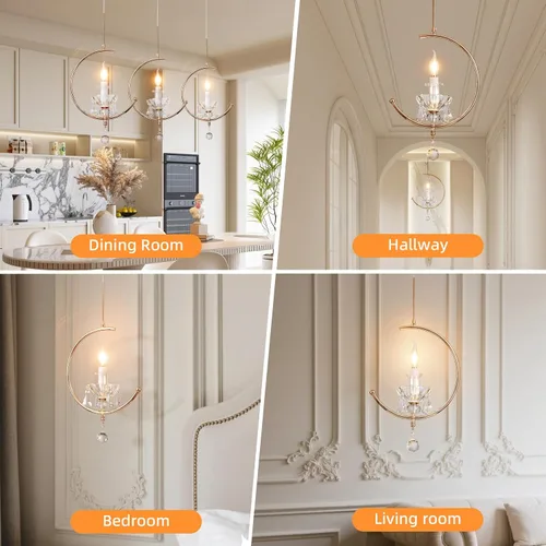 Miniatura 6 de Luces colgantes modernas isla de cocina: lámpara colgante de vela de cristal K9 - 1 bombilla E12 lámparas de iluminación vintage para comedor, baño
