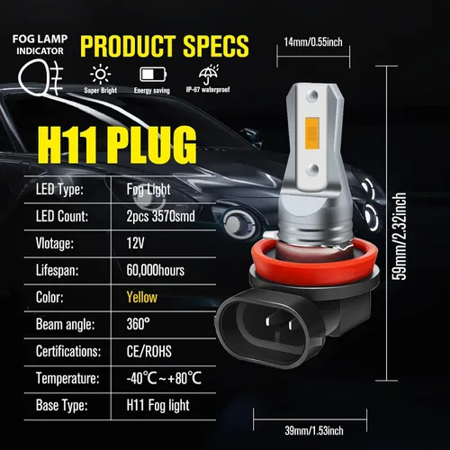 Miniatura 7 de Bombilla LED antiniebla AC/DC 9-36V H11 ámbar, 3800LM súper brillante 2 x 45 mil 5730 chips H8 H9 bombillas LED para automóviles camiones, sin