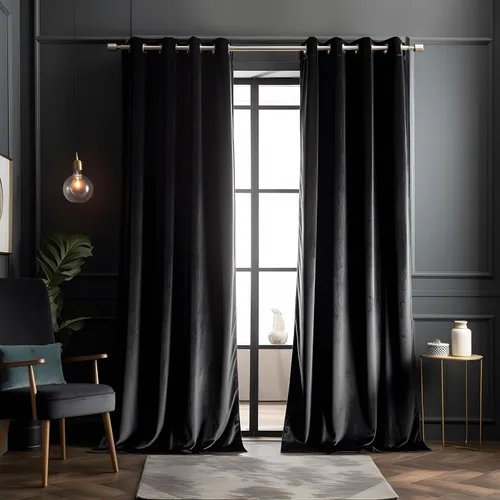 Miniatura 11 de Juego de 2 paneles de cortinas de terciopelo negro, cortinas súper suaves con ojales para decoración de sala de estar y dormitorio, reducción