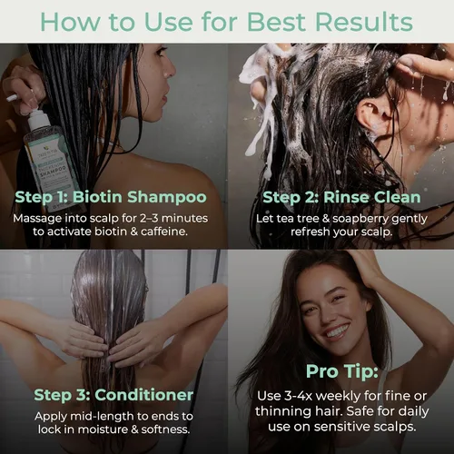 Miniatura 7 de Tree To Tub Juego de champú y acondicionador de biotina voluminizadora, cafeína activadora para un cabello más completo, champú y acondicionador