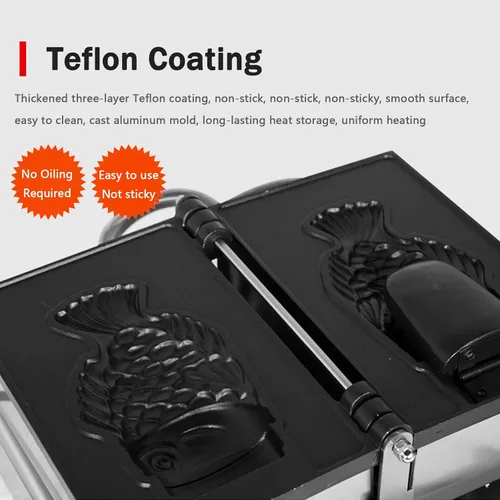 Miniatura 5 de Taiyaki - Plancha para hacer gofres de pescado, máquina eléctrica Taiyaki, máquina para hacer gofres de mermelada o helado de uso comercial