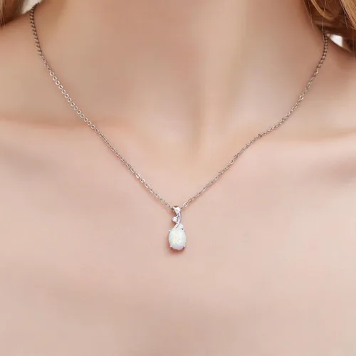 Miniatura 7 de AILUOR Collar con colgante de ópalo vintage, chapado en plata, piedra preciosa ovalada de ópalo blanco, joyería de moda para mujeres y madres, amor