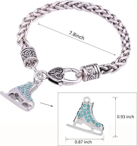 Miniatura 6 de My Shape Pulsera con dije de patinaje artístico de cristal turquesa 3D para niñas, joyería de moda, aleación
