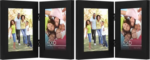 Miniatura 30 de Armazón de fotos con bisagra y frente de vidrio. Fabricado para exhibir dos fotos de 4 x 6 pulgadas, se para de manera vertical en el escritorio