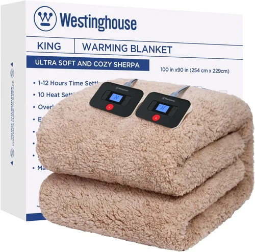 Miniatura 18 de Westinghouse Manta Eléctrica Tamaño Throw, Manta Térmica de Felpa Sherpa Suave con 6 Niveles de Calefacción y 2-10 Horas de Apagado Automático, Gris