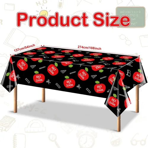 Miniatura 2 de Whaline Mantel de fiesta de bienvenida de regreso a la escuela, 3 piezas, 54 x 108 pulgadas, impermeable, manzanas rojas, mantel de plástico