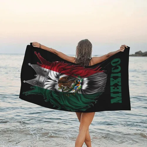 Miniatura 7 de Toalla de playa de microfibra, toalla de baño grande de León México con bandera mexicana para mujeres y hombres, toallas de baño de secado rápido