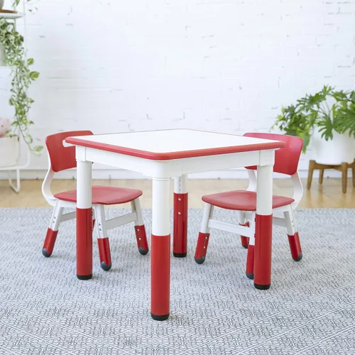 Miniatura 9 de ECR4Kids Mesa de actividades rectangular de borrado en seco con 2 sillas, ajustable, muebles para niños, azul, 3 piezas Rojo