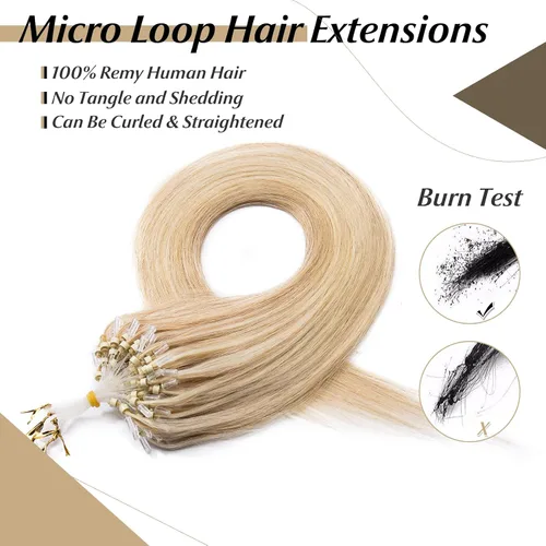 Miniatura 2 de SEGO Extensiones de cabello humano con micro cuentas, extensiones de cabello humano con micro bucle, lacio, natural, fusión fría, 1.76 oz/paquete