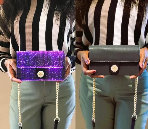 Miniatura 6 de Bolsos cruzados LED para mujer, bolso cruzado pequeño con luz, 7 colores, mini bolso para fiesta, Negro