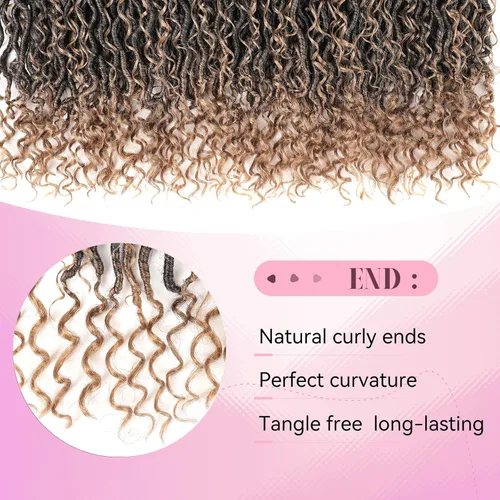 Miniatura 4 de Locs de diosa de imitación de pelo de ganchillo boho, locs de río boho, hippie ondulado de ganchillo con cabello rizado en el medio y puntas T27.