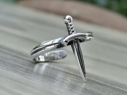 Miniatura 3 de Anillo de espada de plata de ley 925, banda de daga, ajuste abierto, joyería unisex