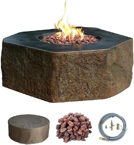Miniatura 82 de Elementi+ Mesa de Fuego de Gas Colorado de Hormigón Fundido de 56" Rectangular, Hoguera al Aire Libre con Ignición Electrónica Incluye Cubierta