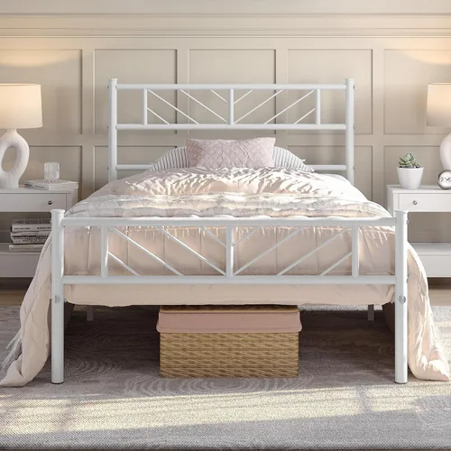 Miniatura 10 de Yaheetech Estructura de Cama Plataforma de Tamaño Individual con Cabecera de Diseño de Flecha, Base de Colchón de Metal de 13 Pulgadas