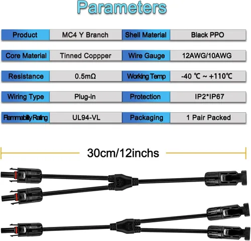 Miniatura 4 de Cable de extensión solar en Y, conector fotovoltaico solar, adaptador paralelo, cable de cable, kit de herramientas hembra macho para el hogar