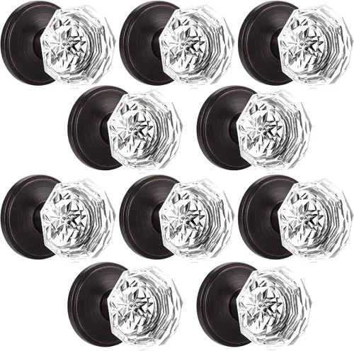 Miniatura 56 de Orger Paquete de 5 pomos de puerta de vidrio con roseta de bronce aceitado, pomos de puerta de baño/cama para uso de privacidad, manijas de puerta