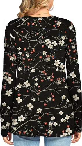 Miniatura 3 de HOTGIFT Blusa de manga larga con cuello redondo para mujer, para otoño, invierno, holgada, cómoda, suave, con bolsillo