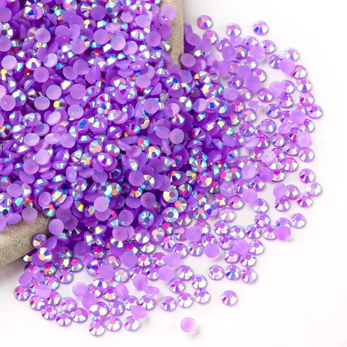 Miniatura 24 de Diamantes de imitación AB verdes a granel, 5000 piezas de diamantes de imitación de fondo plano redondos de gelatina AB sin fijación térmica, gemas